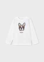 Mayoral T-Shirt μακρυμανικο κεντητη κρεμ Μεσαιο αγορι
